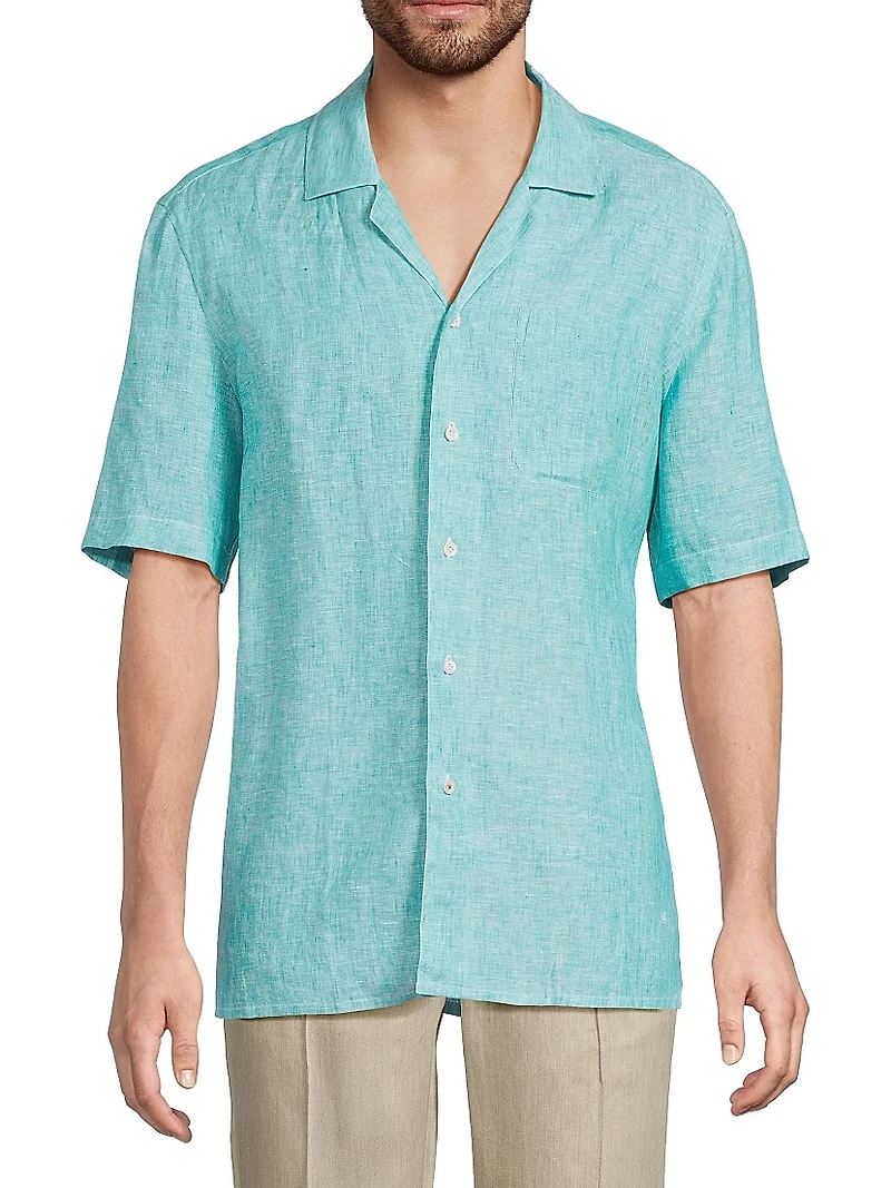 Linen Slim-Fit Camp Shirt