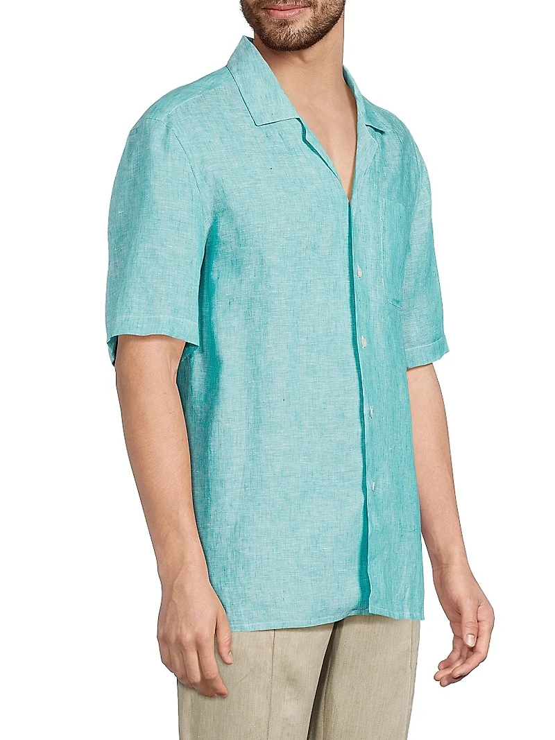 Linen Slim-Fit Camp Shirt