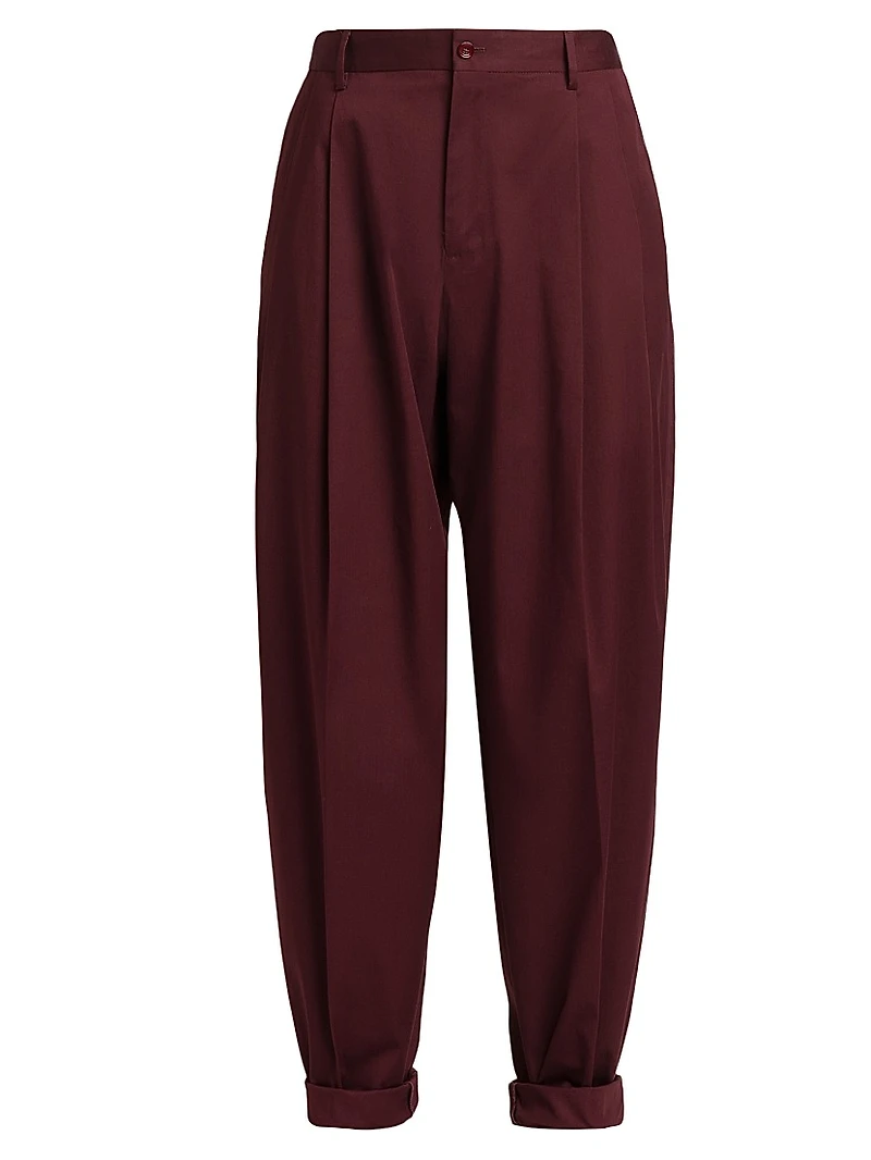 Pleated Stretch-Cotton Relaxed-Fit Pants