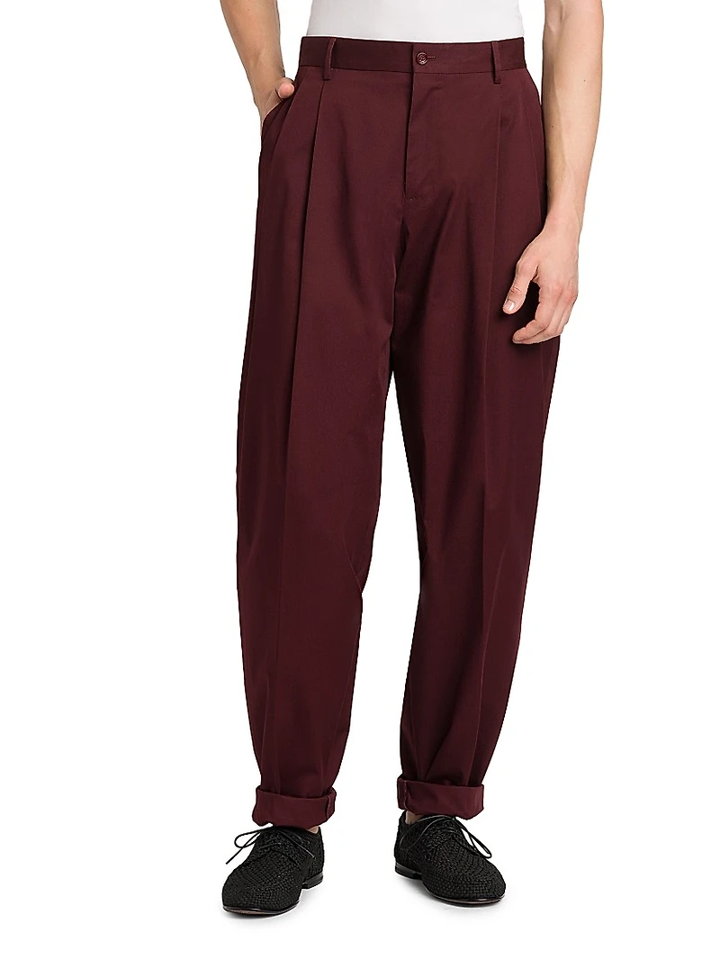 Pleated Stretch-Cotton Relaxed-Fit Pants