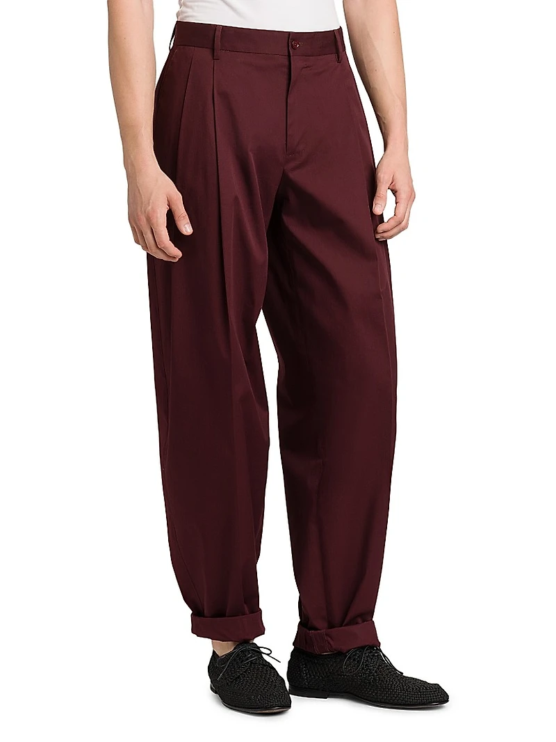 Pleated Stretch-Cotton Relaxed-Fit Pants