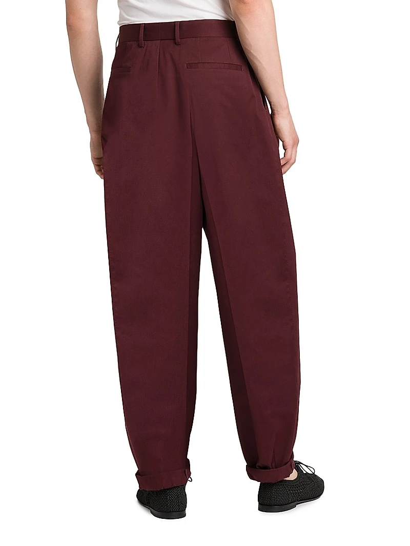 Pleated Stretch-Cotton Relaxed-Fit Pants