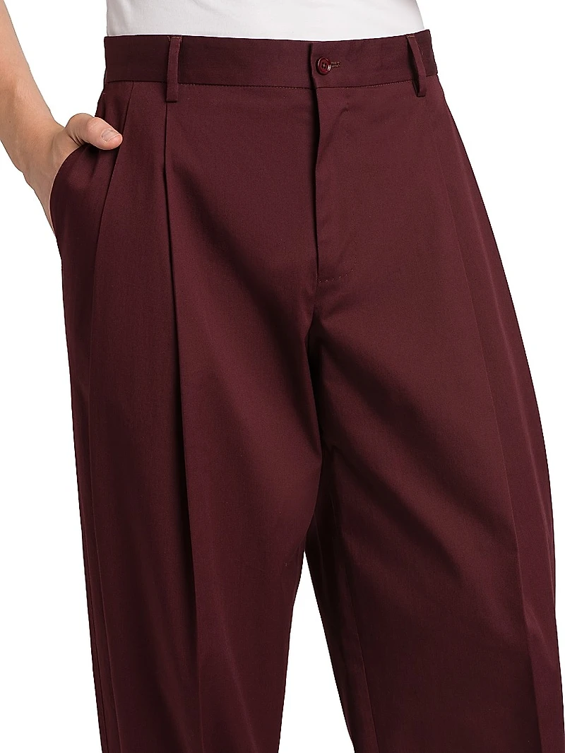 Pleated Stretch-Cotton Relaxed-Fit Pants