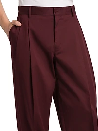 Pleated Stretch-Cotton Relaxed-Fit Pants
