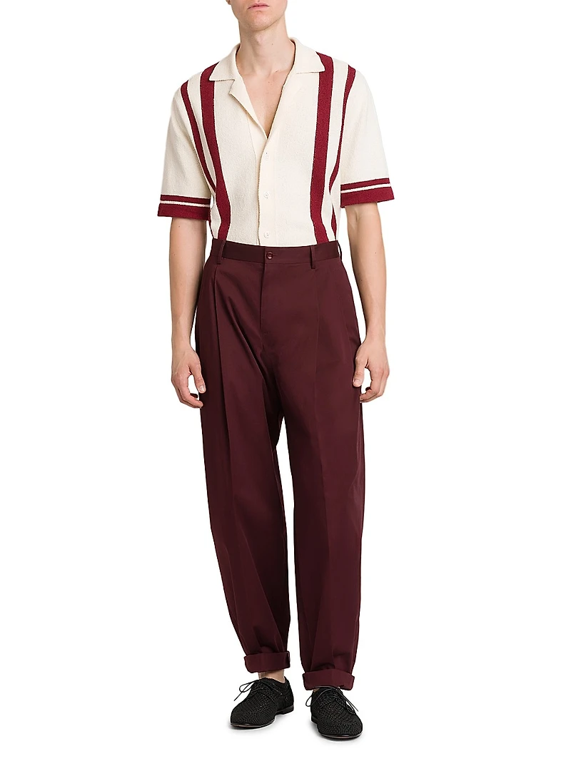 Pleated Stretch-Cotton Relaxed-Fit Pants