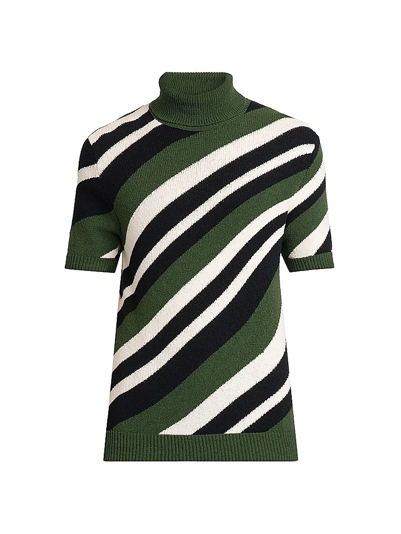 Diagonal Stripe Turtleneck Short-Sleeve Sweater