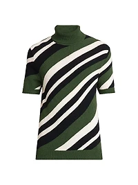 Diagonal Stripe Turtleneck Short-Sleeve Sweater