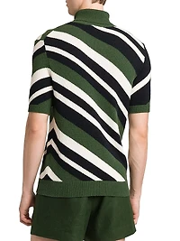 Diagonal Stripe Turtleneck Short-Sleeve Sweater