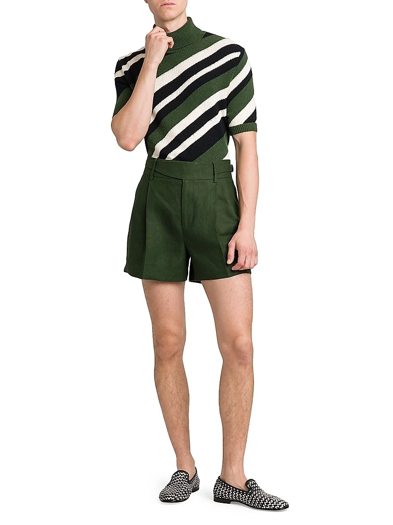 Diagonal Stripe Turtleneck Short-Sleeve Sweater