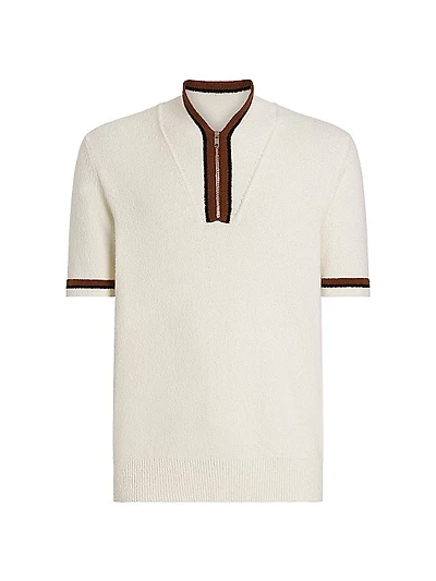 Cotton-Blend Knit Zip-Front Polo Shirt
