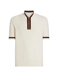 Cotton-Blend Knit Zip-Front Polo Shirt