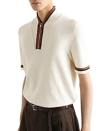 Cotton-Blend Knit Zip-Front Polo Shirt
