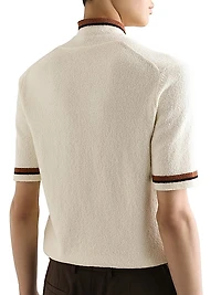 Cotton-Blend Knit Zip-Front Polo Shirt