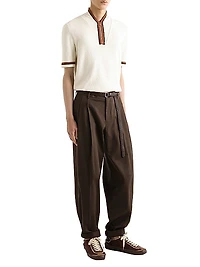 Cotton-Blend Knit Zip-Front Polo Shirt