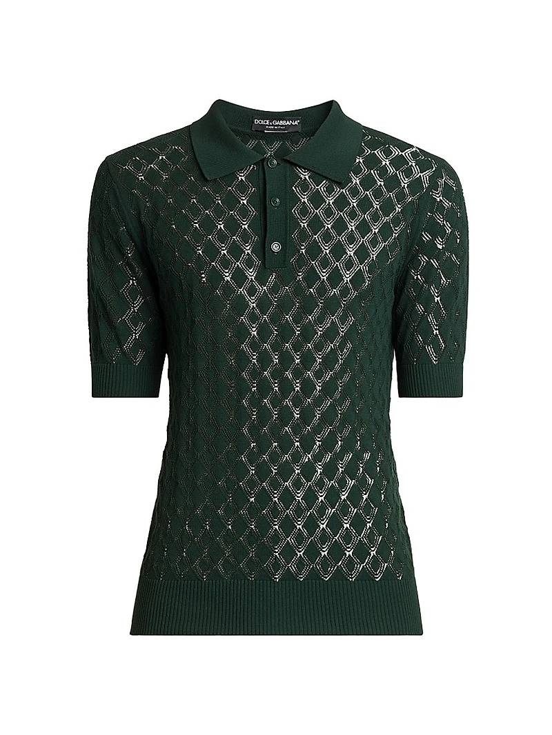 Cotton Semi-Sheer Knit Polo Shirt