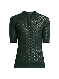 Cotton Semi-Sheer Knit Polo Shirt