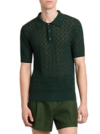 Cotton Semi-Sheer Knit Polo Shirt