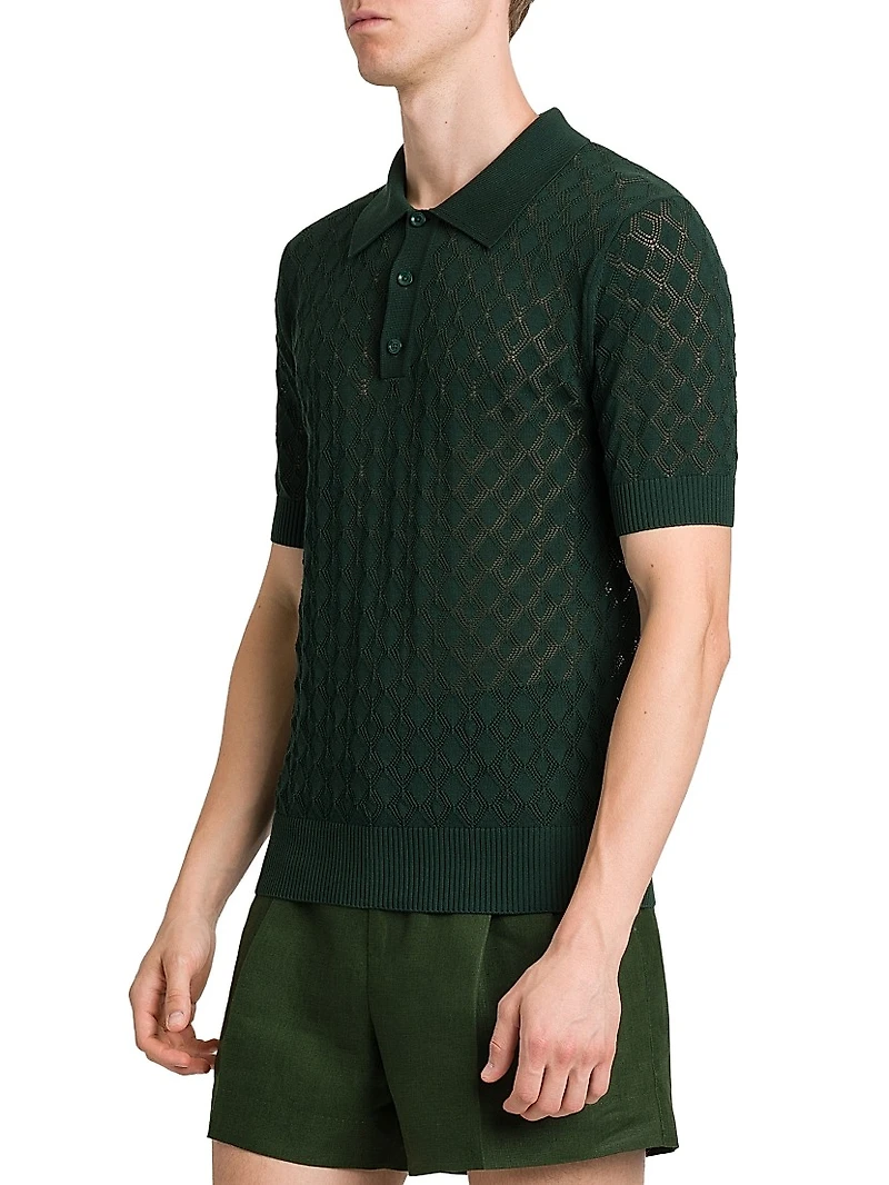 Cotton Semi-Sheer Knit Polo Shirt
