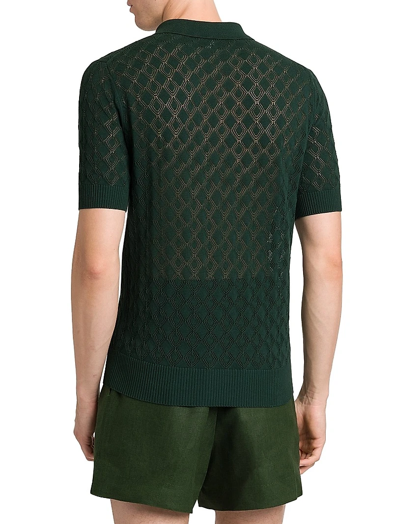 Cotton Semi-Sheer Knit Polo Shirt