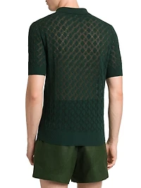 Cotton Semi-Sheer Knit Polo Shirt
