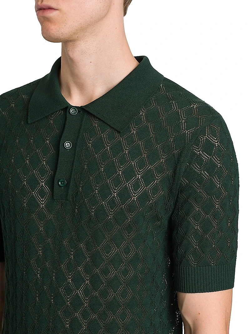 Cotton Semi-Sheer Knit Polo Shirt