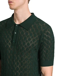 Cotton Semi-Sheer Knit Polo Shirt