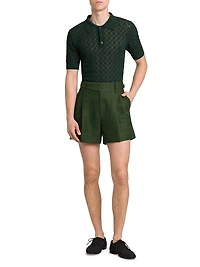 Cotton Semi-Sheer Knit Polo Shirt