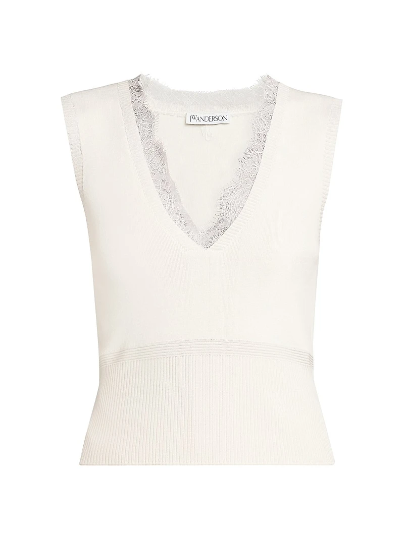 Lace-Trim V-Neck Top