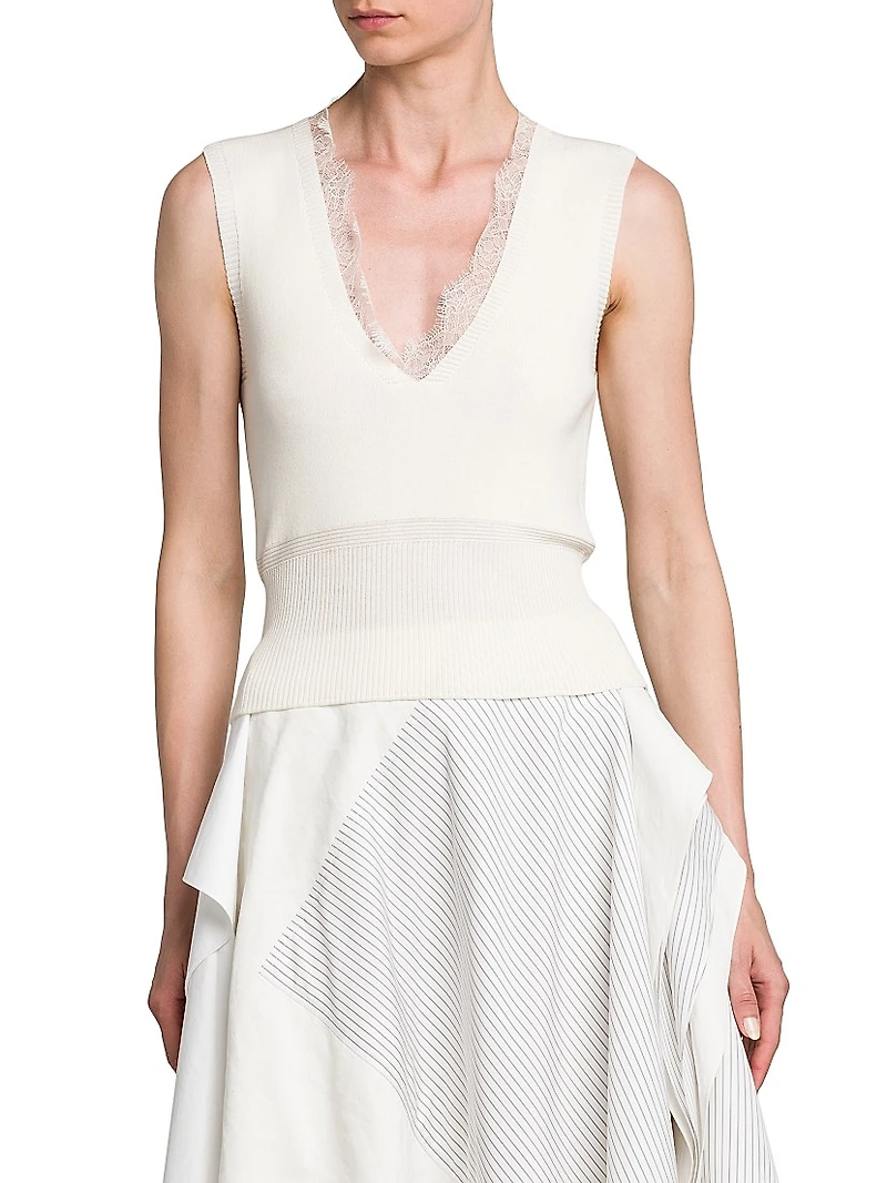 Lace-Trim V-Neck Top
