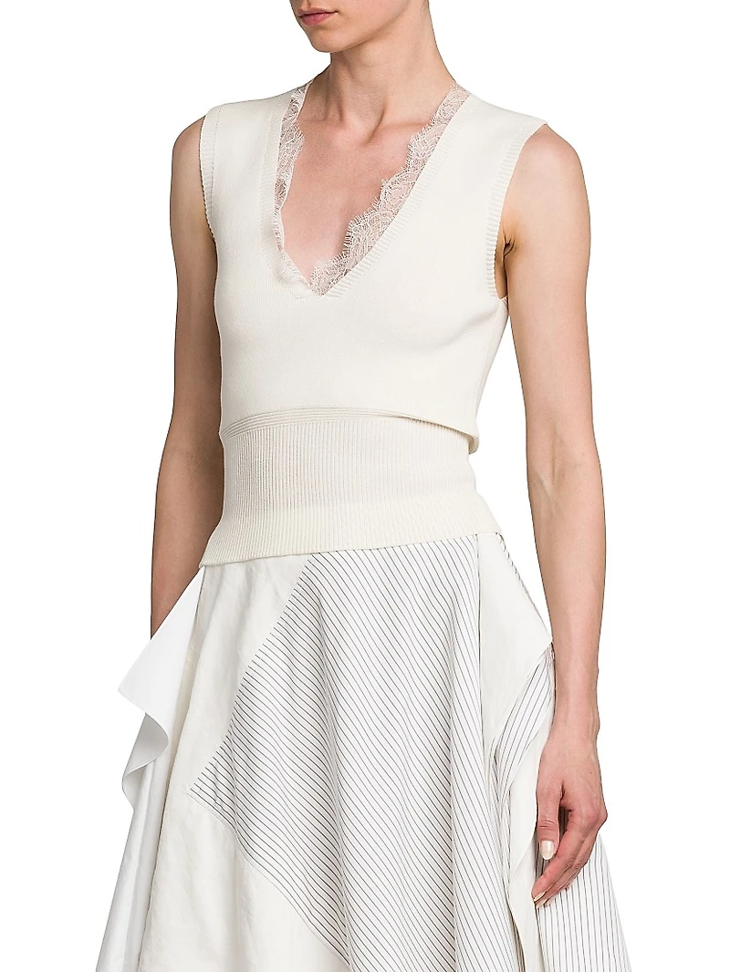 Lace-Trim V-Neck Top