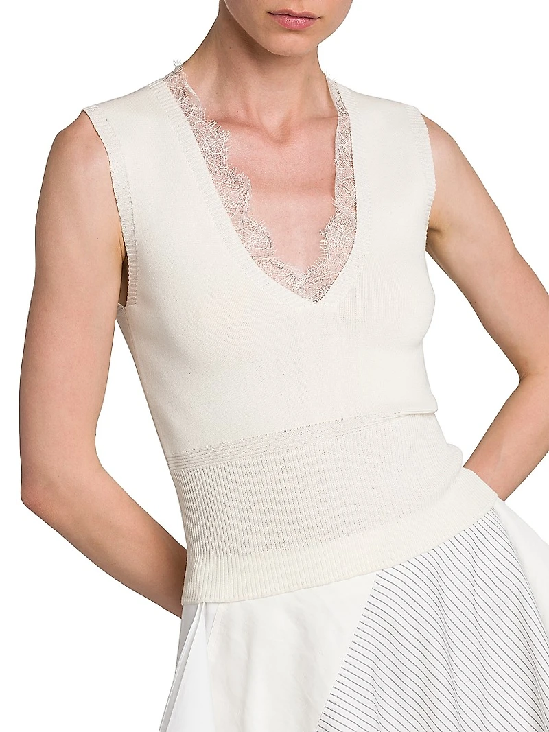 Lace-Trim V-Neck Top