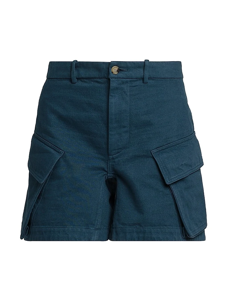 High-Waist Cotton Cargo Shorts