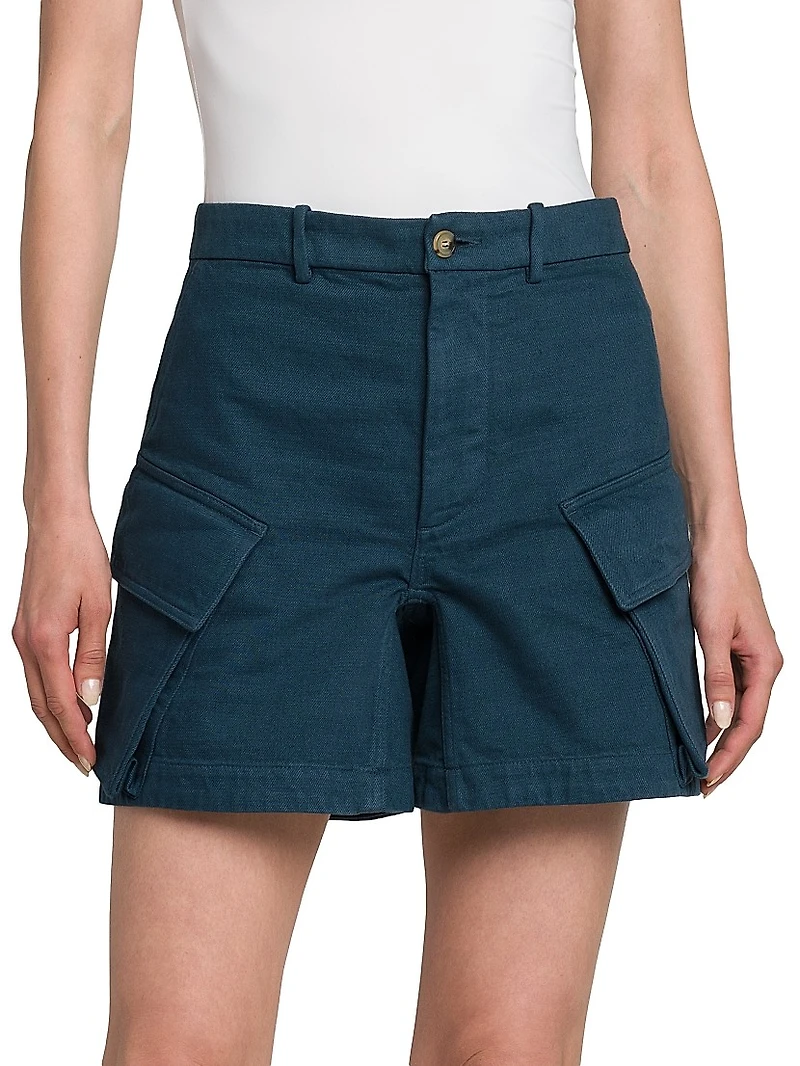 High-Waist Cotton Cargo Shorts