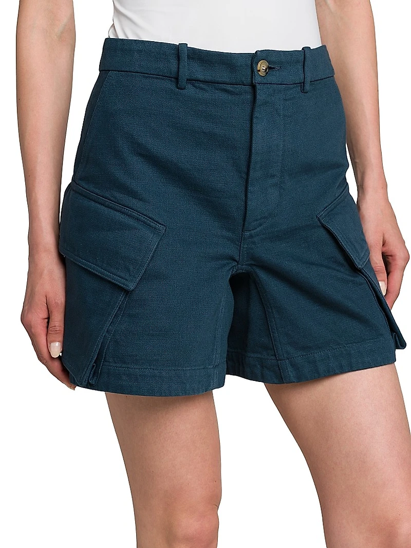 High-Waist Cotton Cargo Shorts