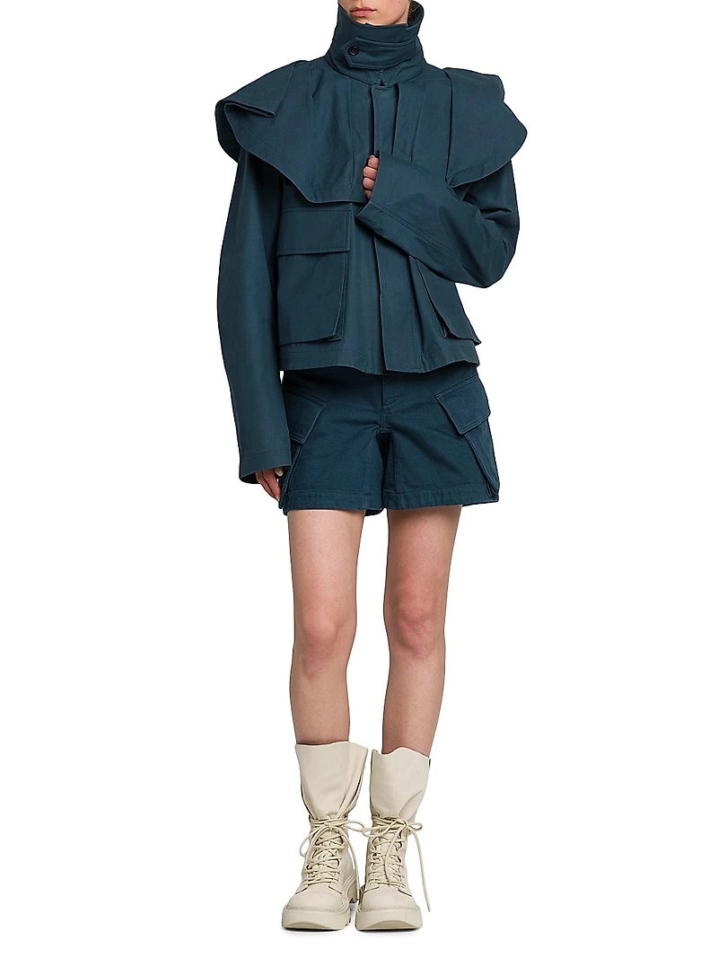 High-Waist Cotton Cargo Shorts