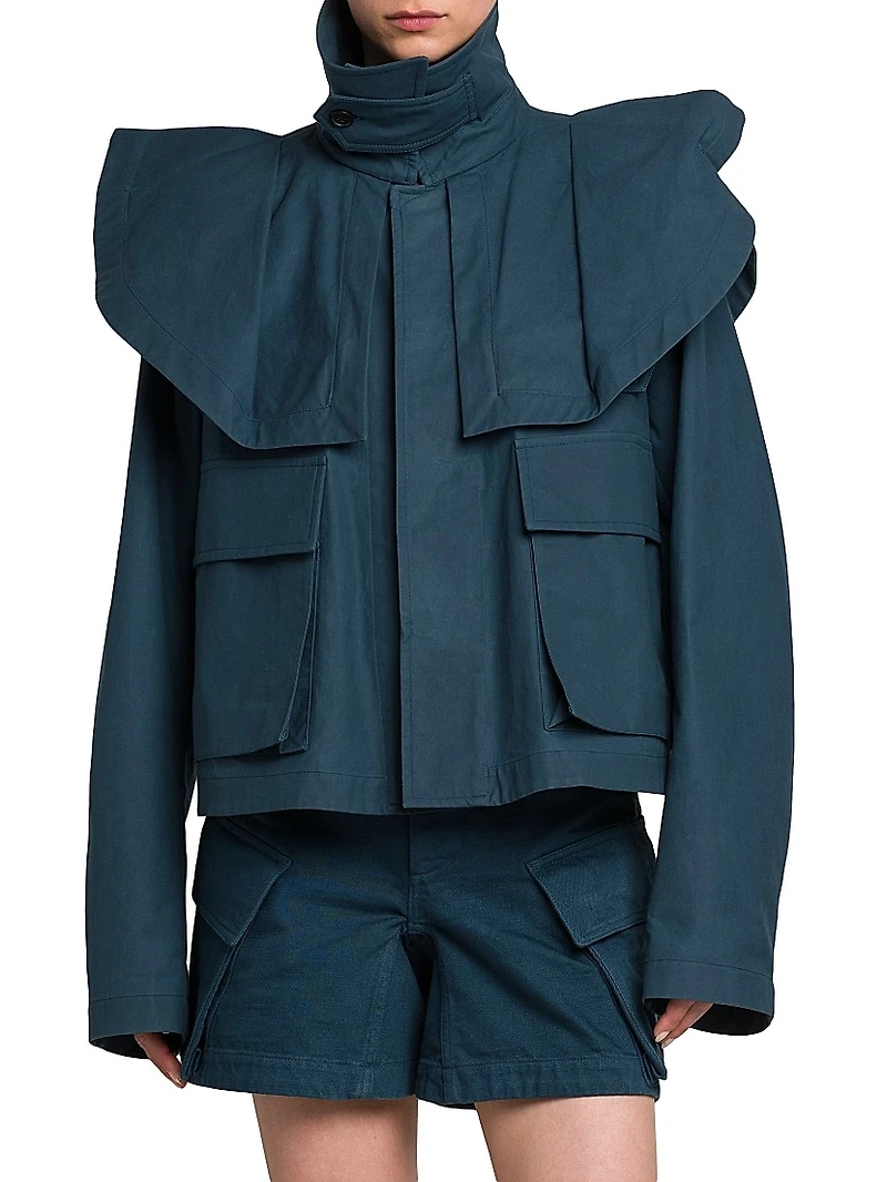 Cropped Cotton Trench Jacket