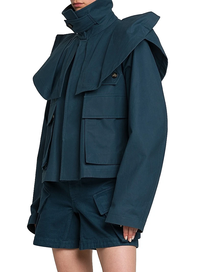 Cropped Cotton Trench Jacket