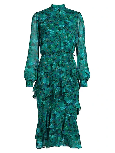 Isa Ruffle Floral Midi-Dress
