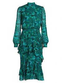 Isa Ruffle Floral Midi-Dress