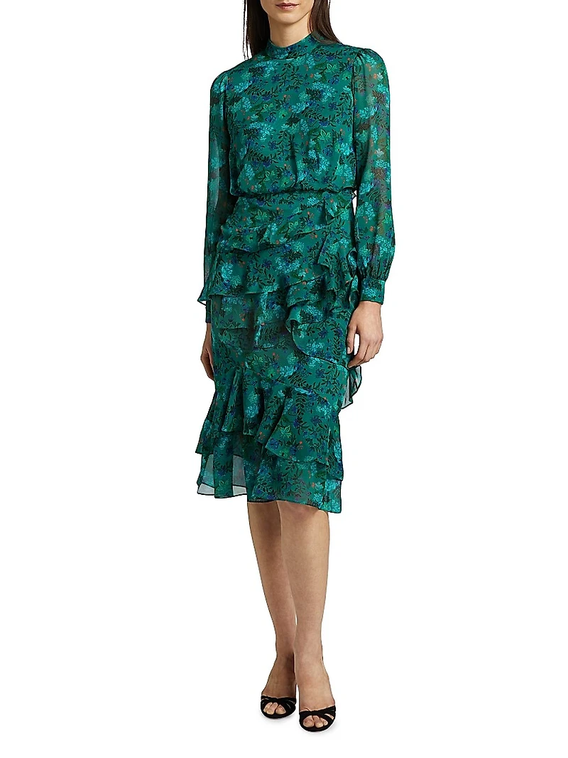 Isa Ruffle Floral Midi-Dress