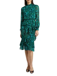 Isa Ruffle Floral Midi-Dress
