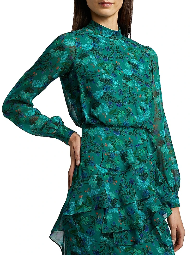 Isa Ruffle Floral Midi-Dress