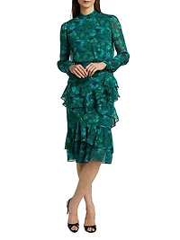 Isa Ruffle Floral Midi-Dress