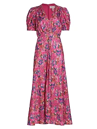 Lea Floral Silk Satin Midi-Dress