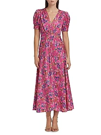 Lea Floral Silk Satin Midi-Dress