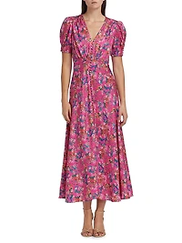 Lea Floral Silk Satin Midi-Dress