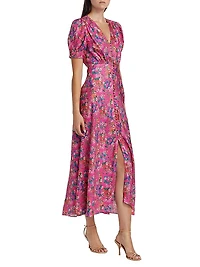 Lea Floral Silk Satin Midi-Dress
