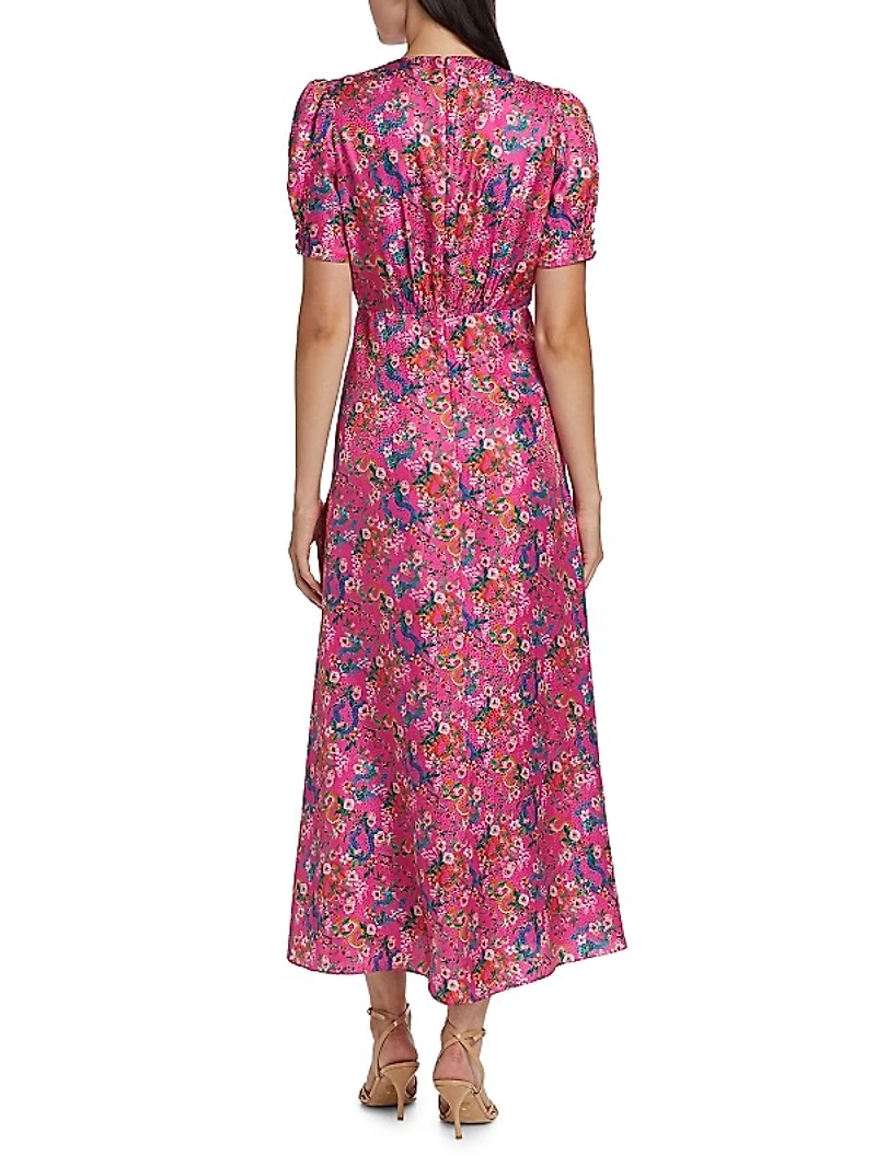 Lea Floral Silk Satin Midi-Dress