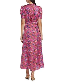 Lea Floral Silk Satin Midi-Dress
