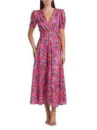 Lea Floral Silk Satin Midi-Dress